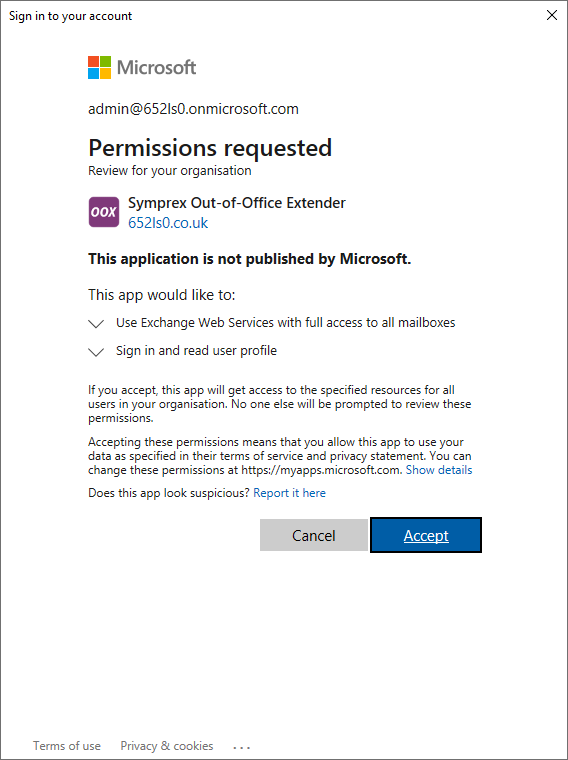 Office 365 Mailbox Access Wizard - Grant App Permissions