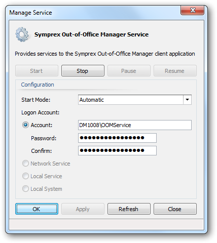 Manage Service Dialog