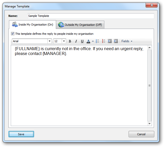 Manage Template Dialog