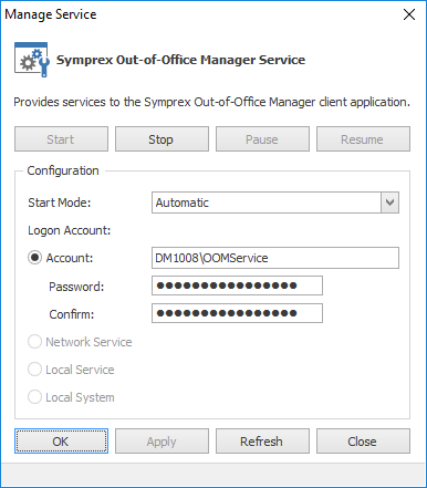 Manage Service Dialog