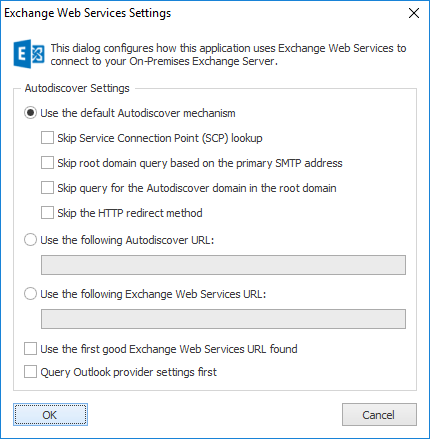 Exchange Web Services Settings Dialog