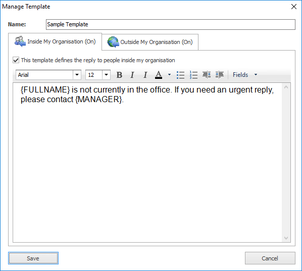 Manage Template Dialog