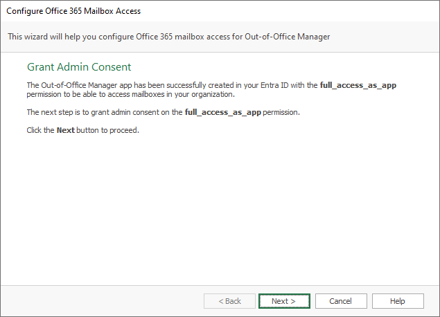 Office 365 Mailbox Access Wizard - Grant Admin Consent