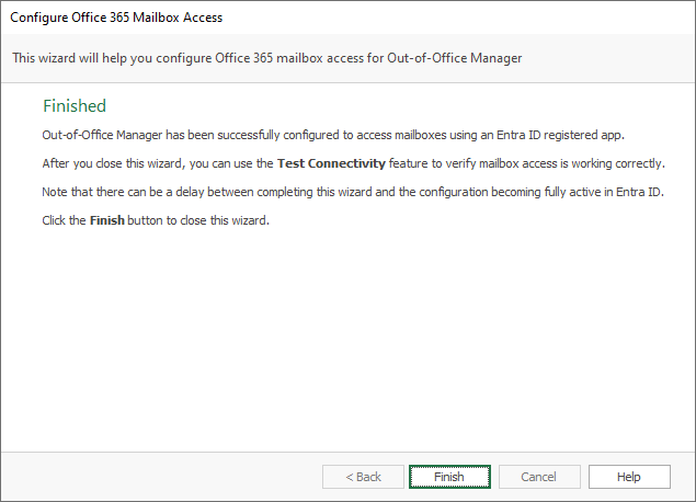 Office 365 Mailbox Access Wizard - Finished