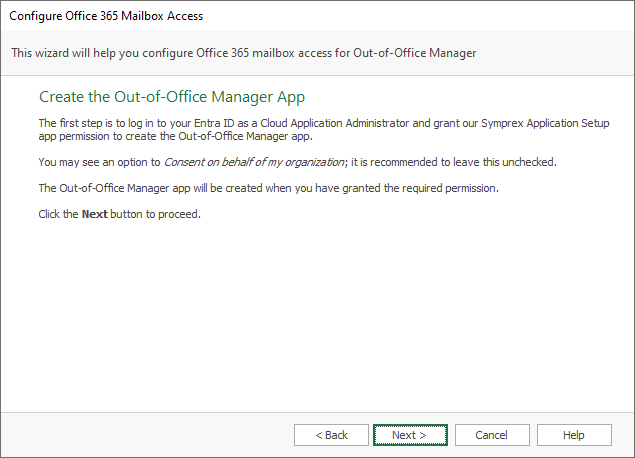 Office 365 Mailbox Access Wizard - Create Registered App