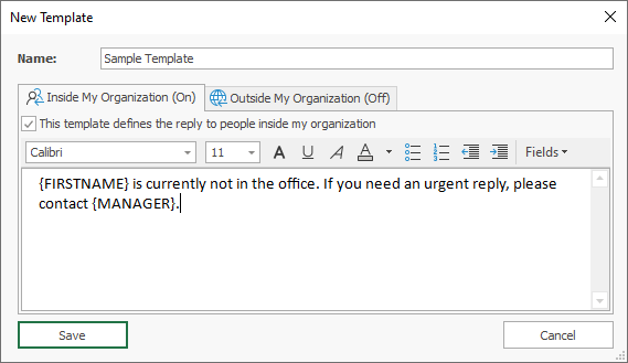 Manage Template Dialog