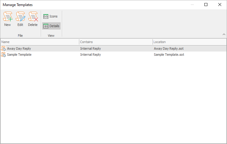 Manage Templates Dialog