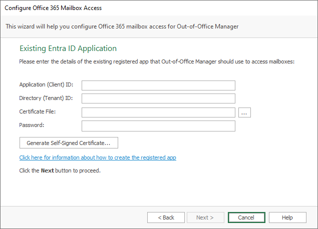 Office 365 Mailbox Access Wizard - Existing Registered App